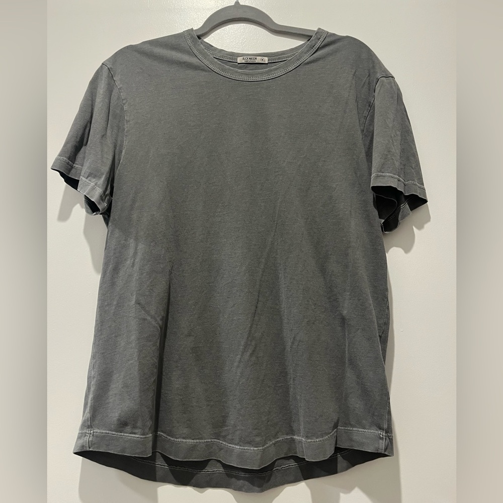 Buck Mason Men’s Pima Curved Hem Tee - Medium Short - Coal Venice Wash